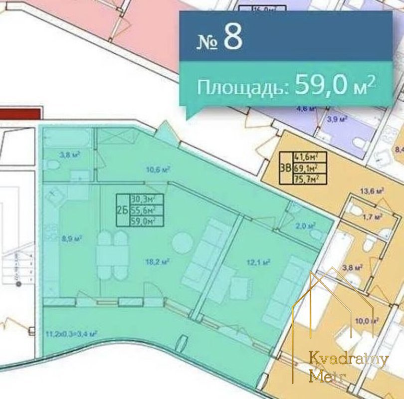 2-комнатная квартира в ЖК «Аквамарин» (Строящийся дом) — фото 5