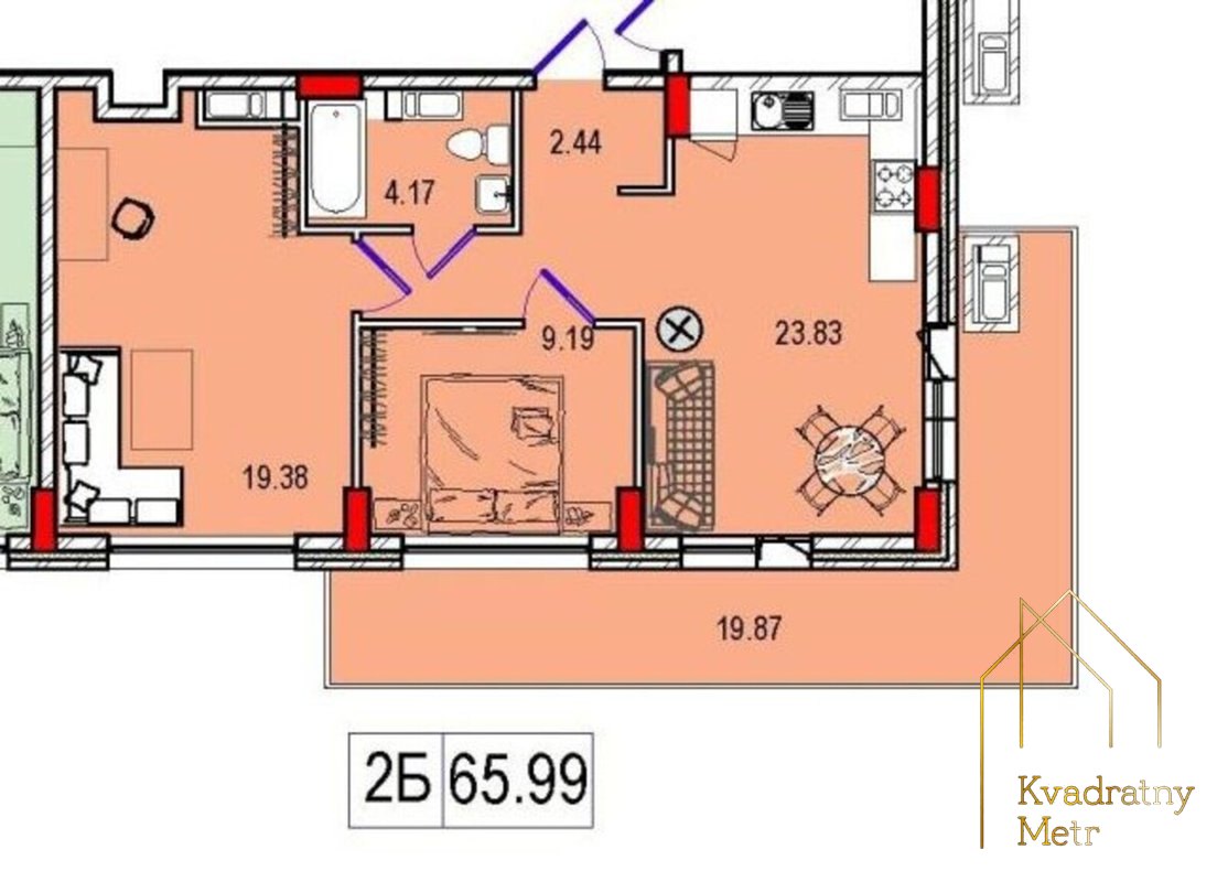 Двухкомнатная квартира с кухней-гостиной в Derby Style House — фото 1